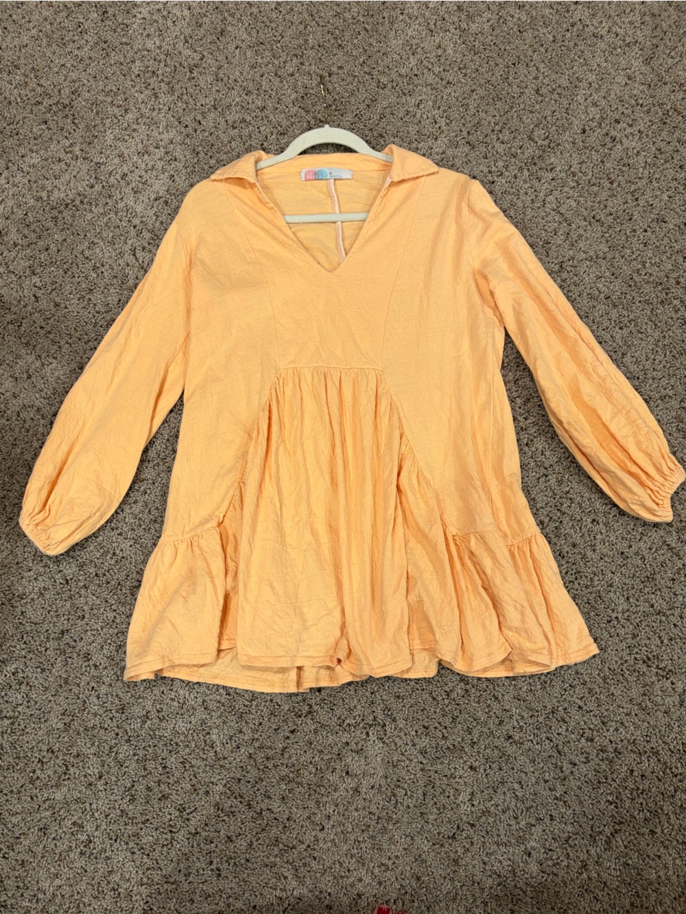 Free People Beach Women’s Peach Collared V Neck Long Sleeve Midi Dress Ovrszd XS